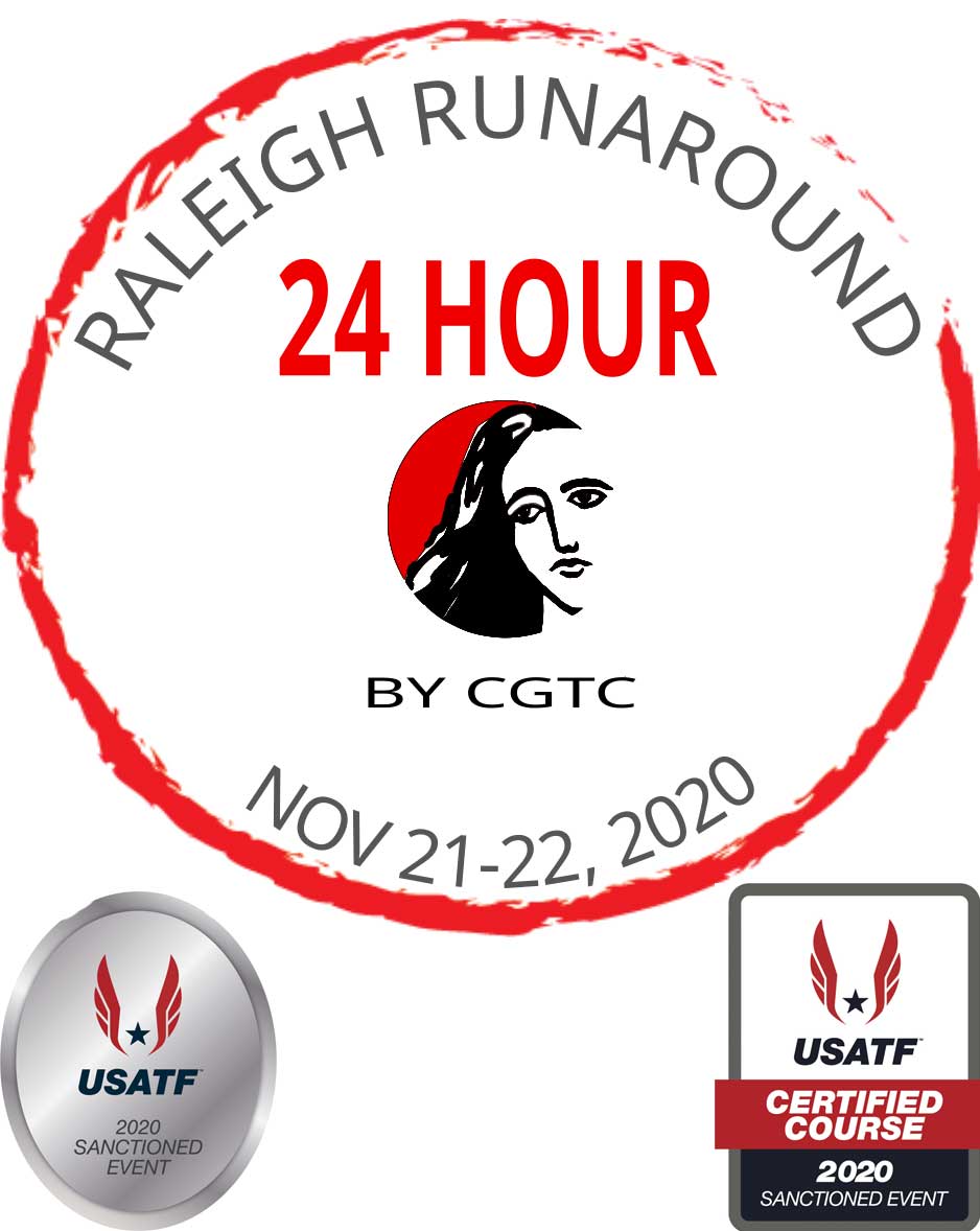 Raleigh Runaround logo with USATF  badges